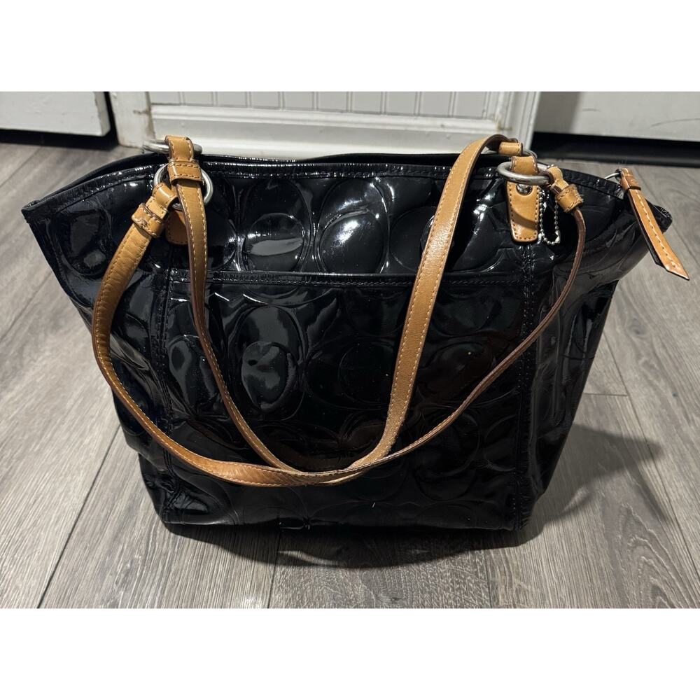 COACH SIGNATURE LEAH EMBOSSED PATENT LEATHER SHOULDER TOTE BAG F14662 SHOPPER L - Picture 3 of 10